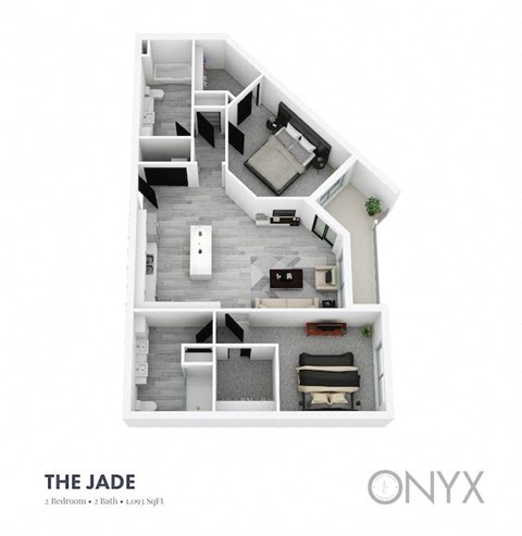 Floor plan for 2 beds, 2 baths, 1093 sqft